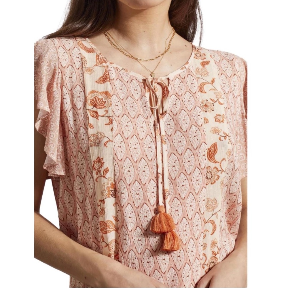 NWT Tribal Combo Print V-Neck Short Sleeve Blouse Top Shirt S M L XL